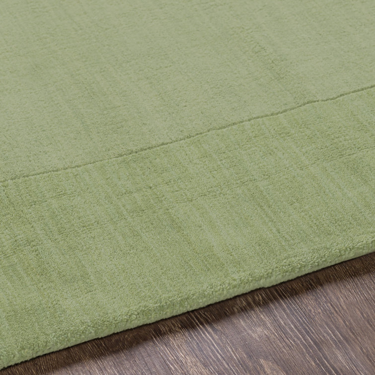 Hand-Knotted Geometric Wool Area Rug in Medium Green 2'x3'