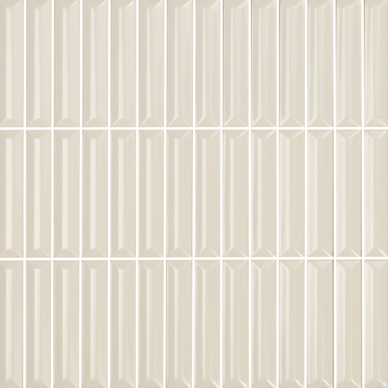 Cream Glossy Fluted Ceramic Wall Tile, 4" x 12"