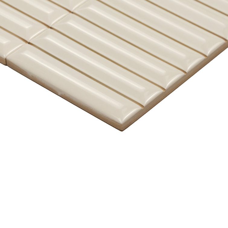 Cream Glossy Fluted Ceramic Wall Tile, 4" x 12"