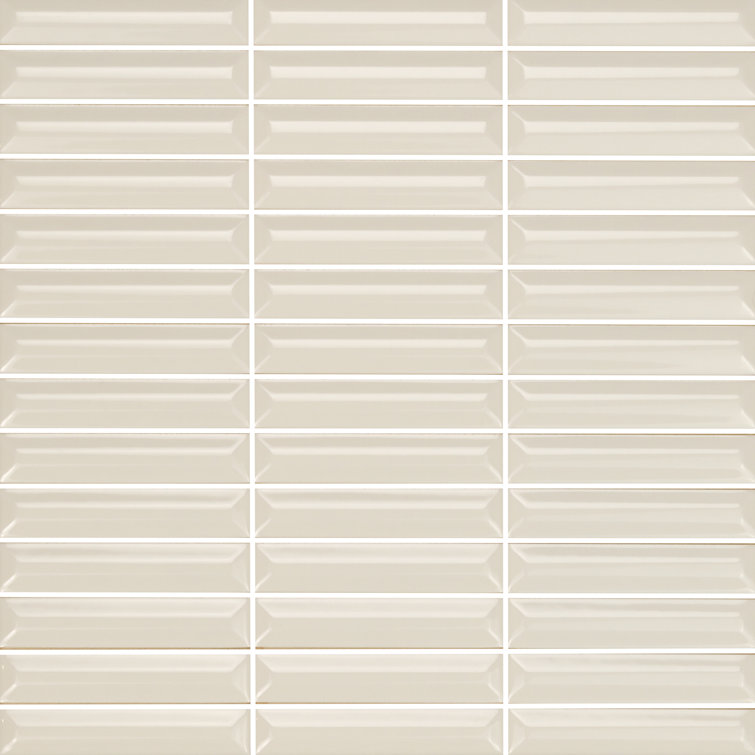 Cream Glossy Fluted Ceramic Wall Tile, 4" x 12"