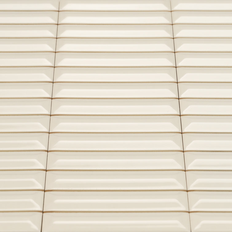 Cream Glossy Fluted Ceramic Wall Tile, 4" x 12"