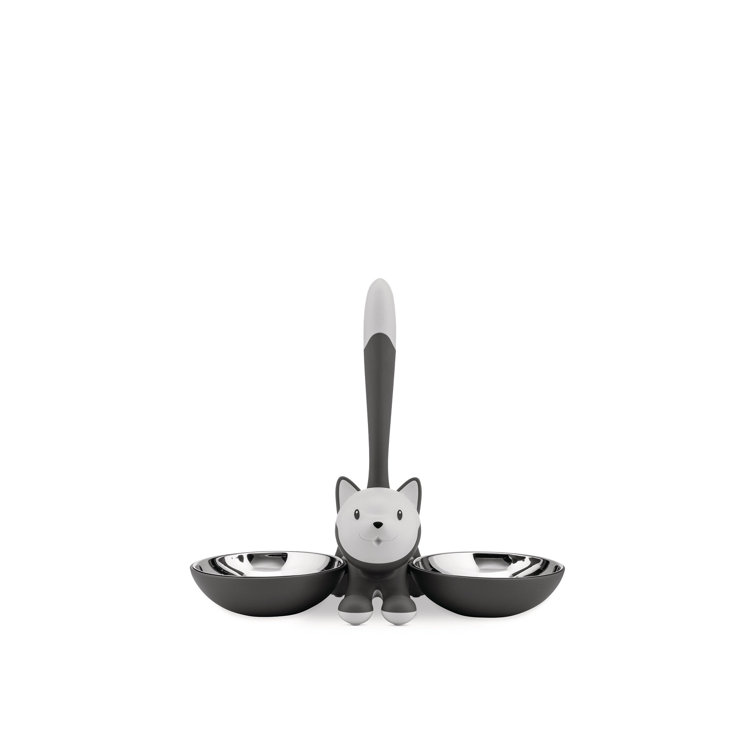 Gray Stainless Steel Dual Cat Food and Water Bowls