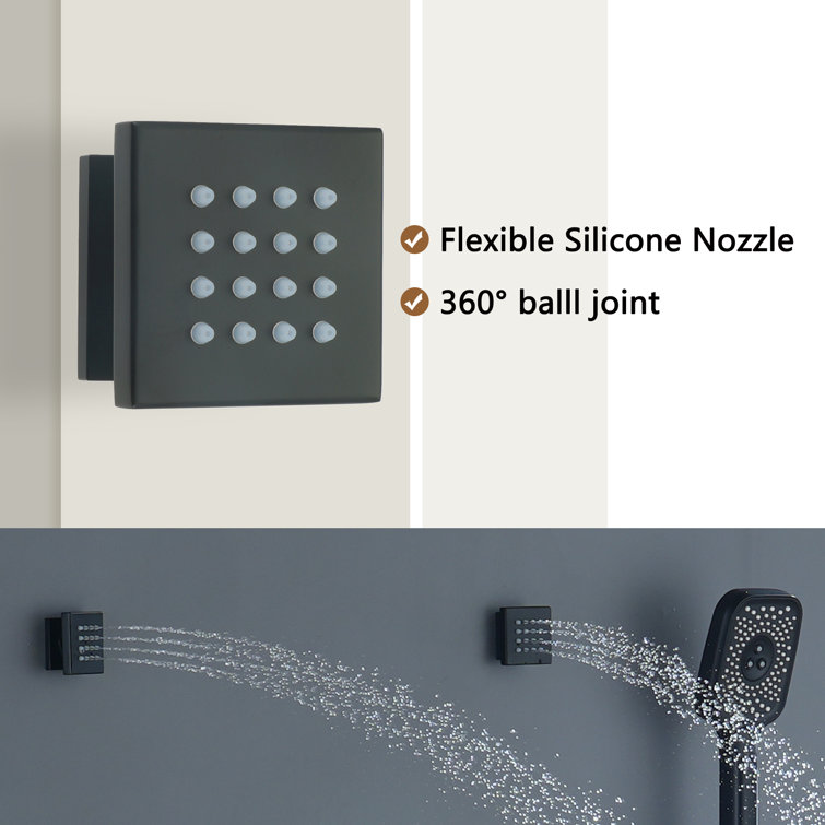 Matte Black 12-Inch Stainless Steel Multi-Head Wall Mounted Shower System
