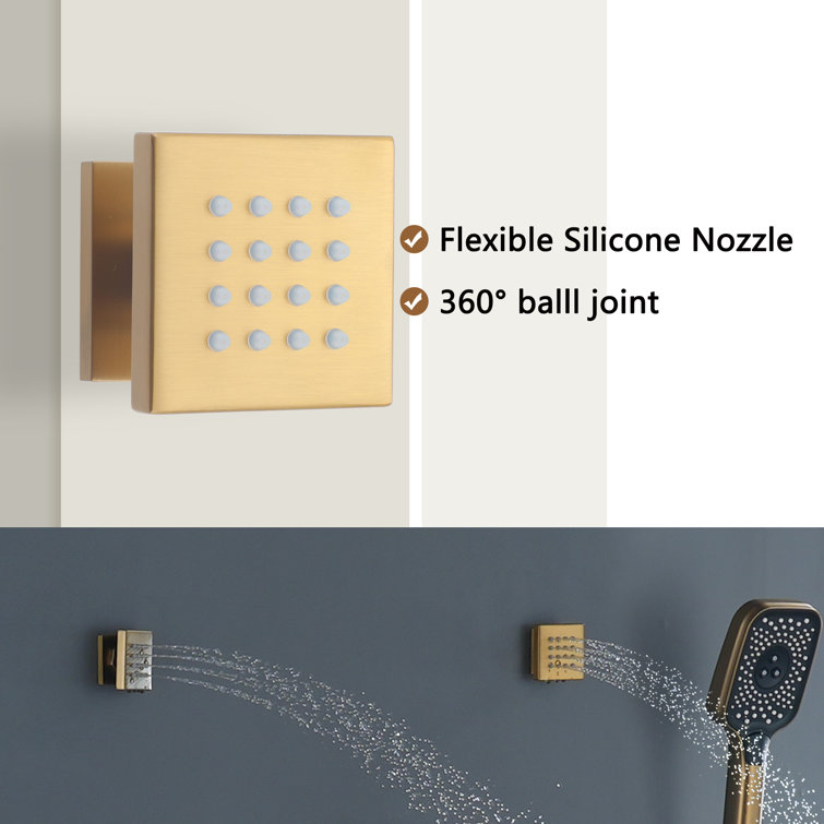 Brushed Gold Multi-Head Ceiling Mounted Shower System with Body Jets