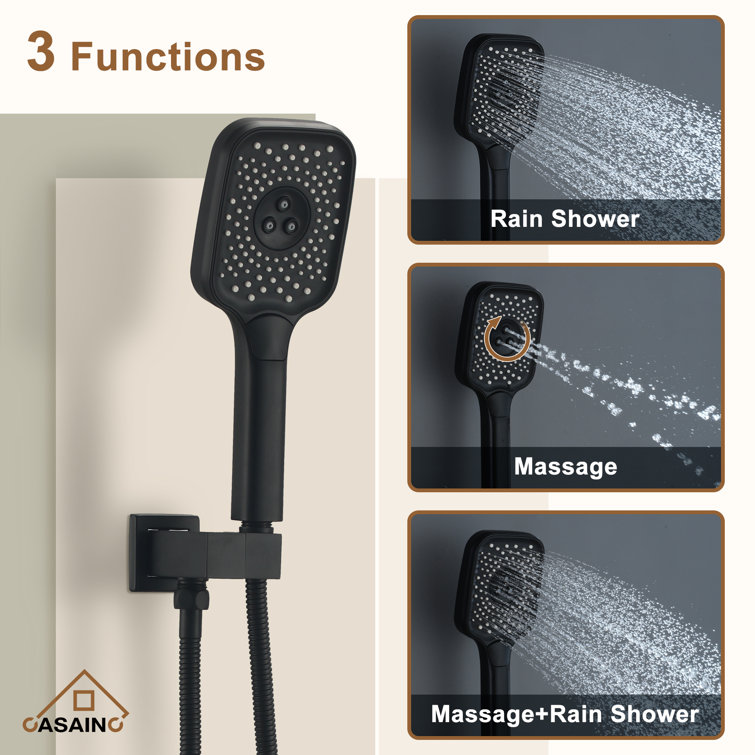 Matte Black Large Square Dual Ceiling Mounted Shower System