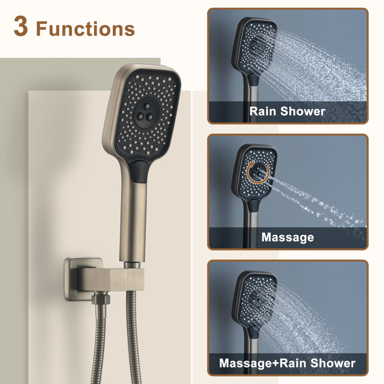 Brushed Nickel 12-Inch Dual Square Ceiling Mounted Shower System