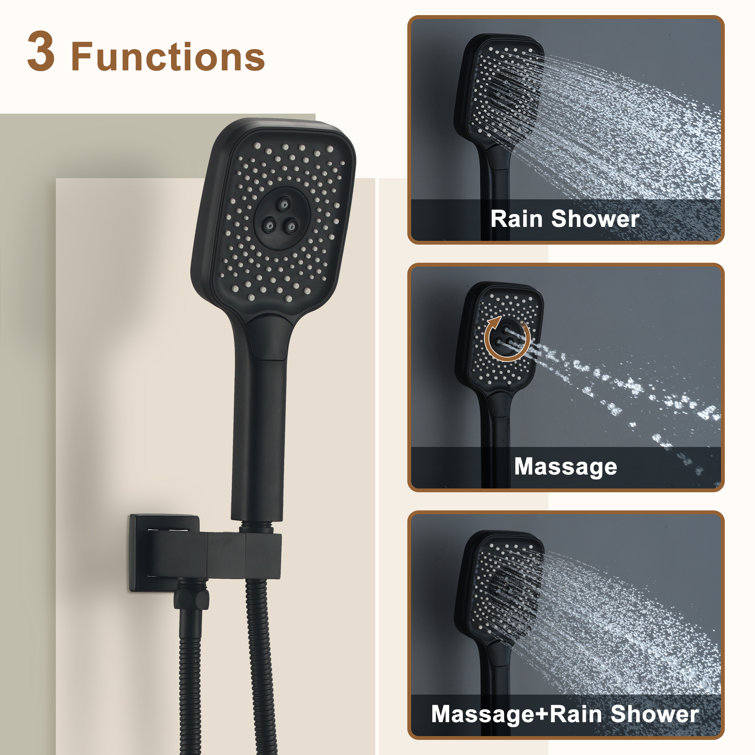 Matte Black Wall Mounted Rainfall Shower System with Body Jets