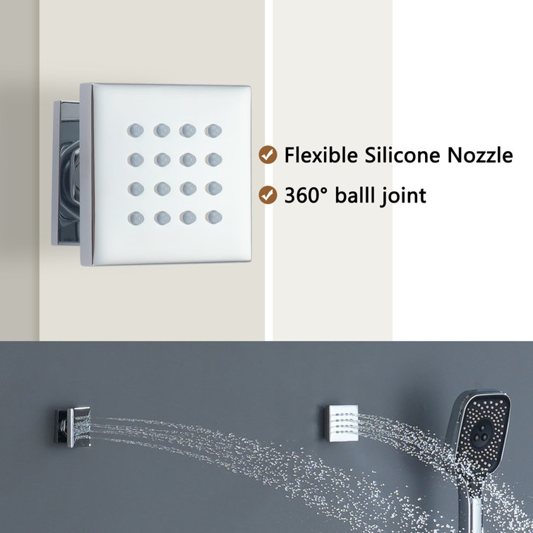 Chrome Dual-Function Wall Mounted Rainfall Shower System with Body Jets