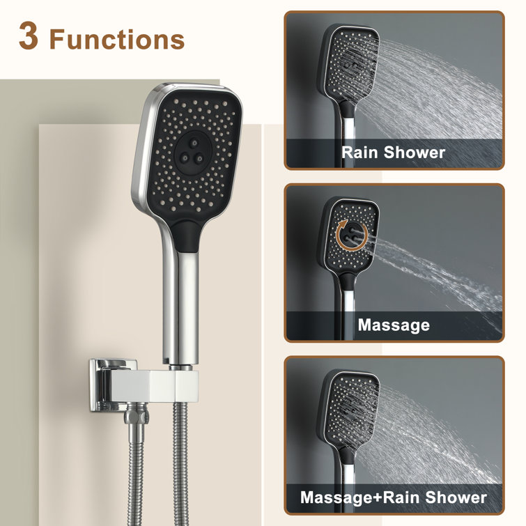 Chrome Dual-Function Wall Mounted Rainfall Shower System with Body Jets