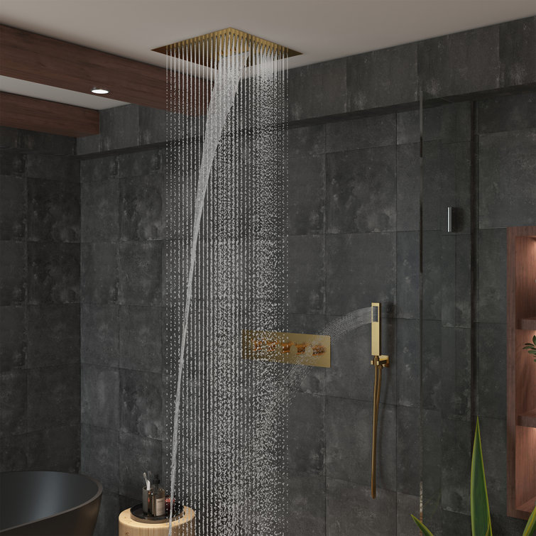 Brushed Gold 16" LED Rain Shower Set with Handheld