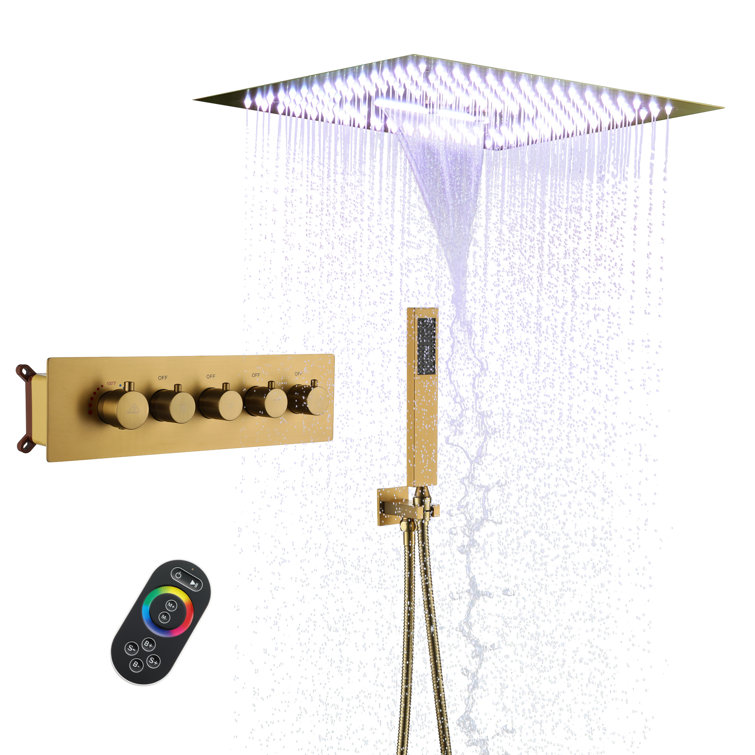 Brushed Gold 16" LED Rain Shower Set with Handheld