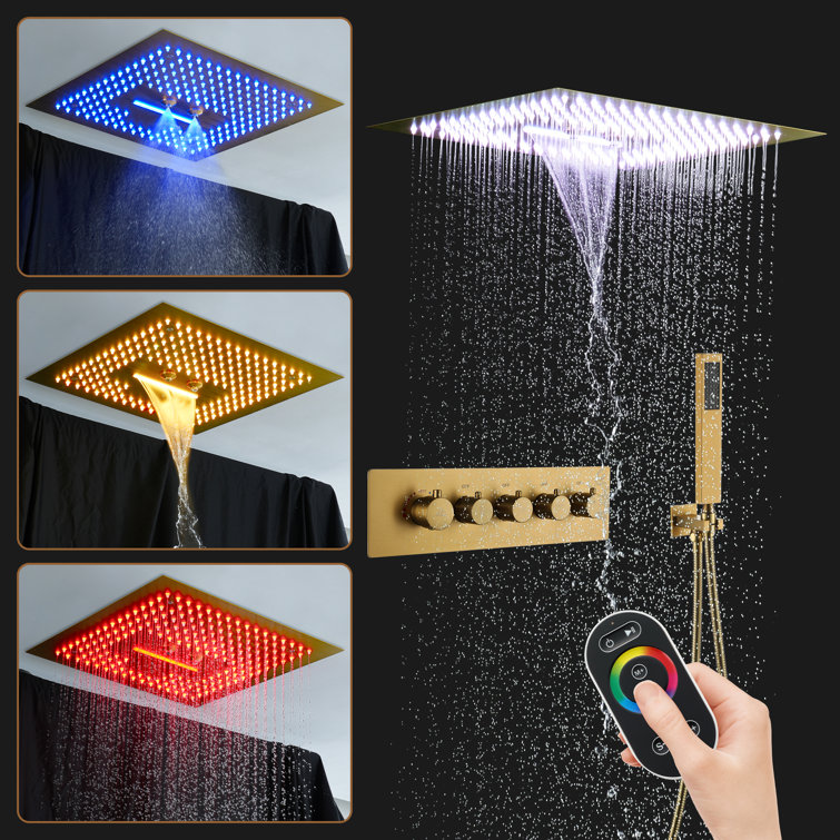 Brushed Gold 16" LED Rain Shower Set with Handheld