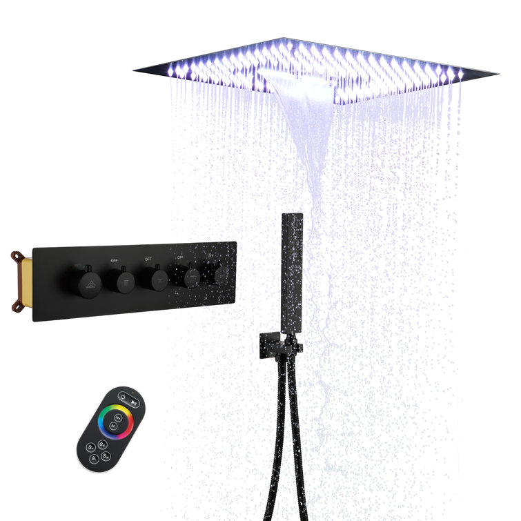 Matte Black 16-Inch Dual Square Ceiling Mounted Rain Shower System