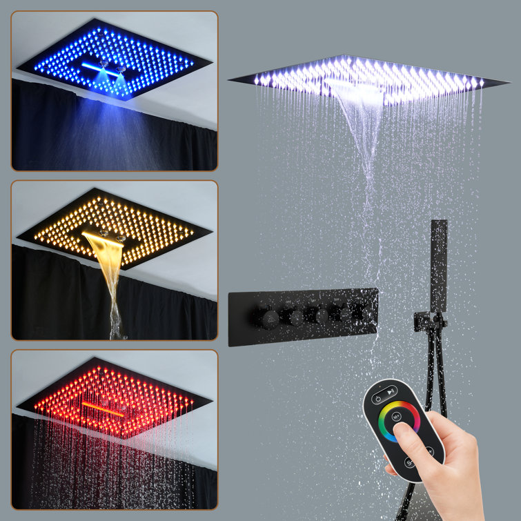 Matte Black 16-Inch Dual Square Ceiling Mounted Rain Shower System