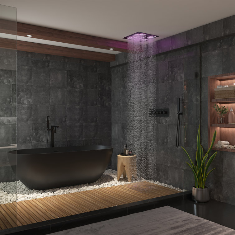Matte Black 16-Inch Dual Square Ceiling Mounted Rain Shower System