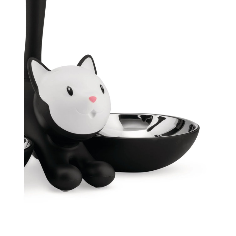 Black Stainless Steel Cat-Shaped Dual Bowl Pet Feeder