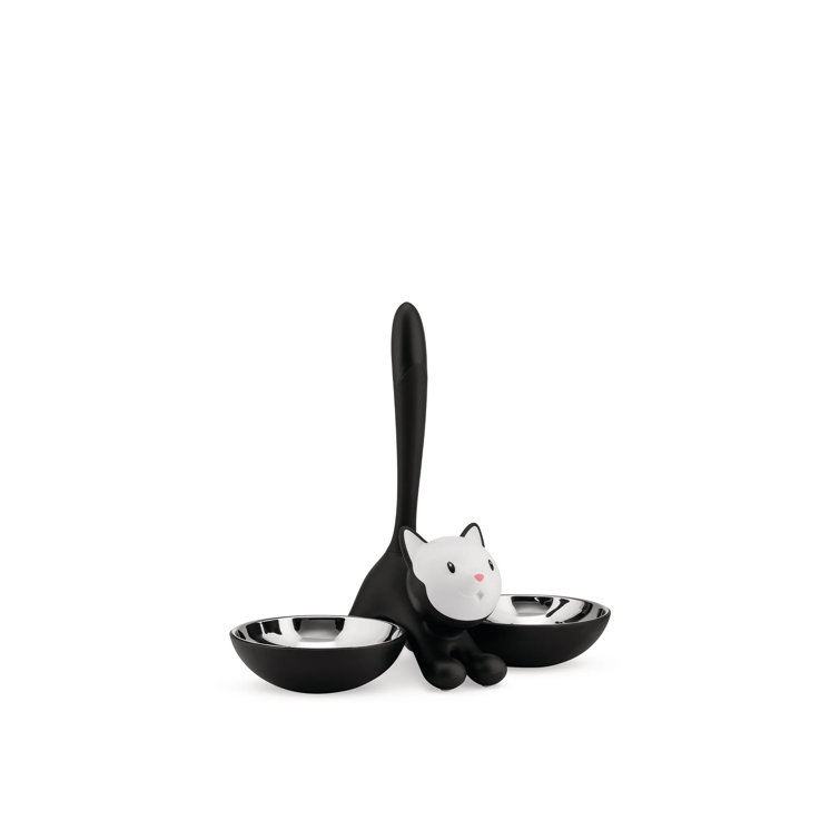 Black Stainless Steel Cat-Shaped Dual Bowl Pet Feeder