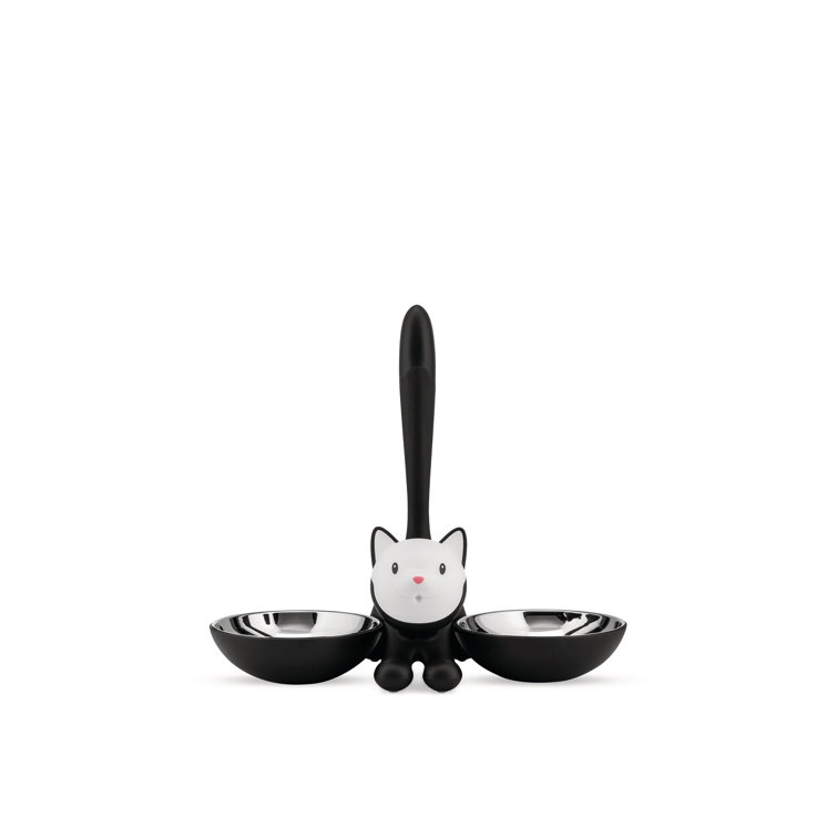 Black Stainless Steel Cat-Shaped Dual Bowl Pet Feeder