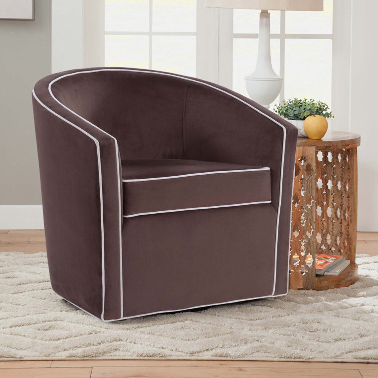 Keely Maple Brown and Cream Velvet Barrel Swivel Chair