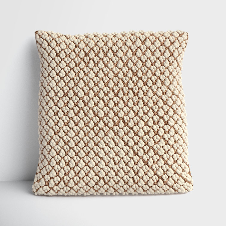 Tan Square Embroidered Wool Throw Pillow