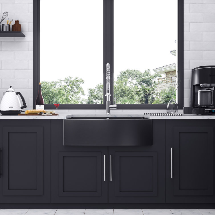 33'' Gunmetal Black Stainless Steel Farmhouse Double Bowl Kitchen Sink