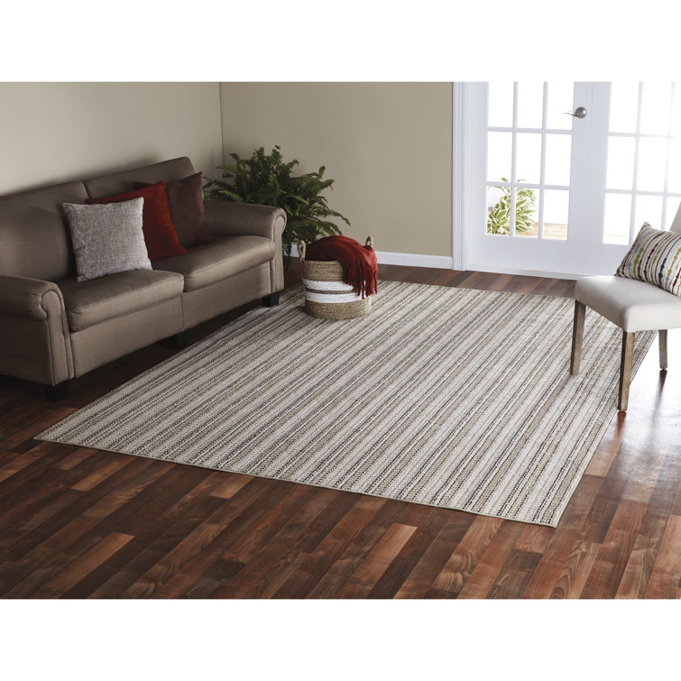 Carnival Stripe 12' Square Tufted Polypropylene Rug in Earth Tones