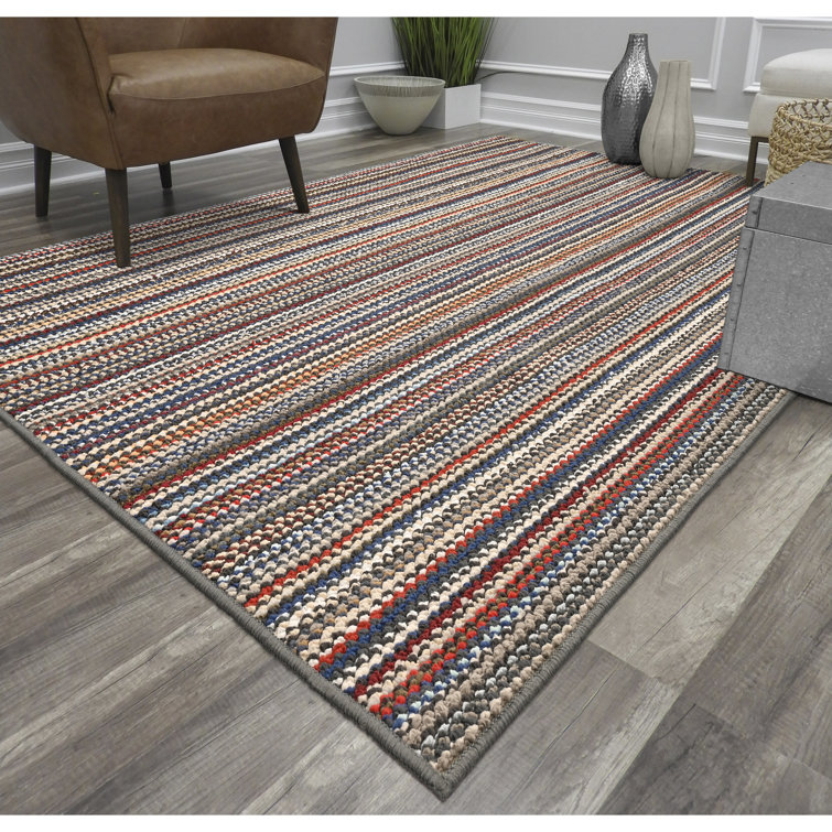 Carnival Stripe 12' Square Tufted Multicolor Synthetic Area Rug