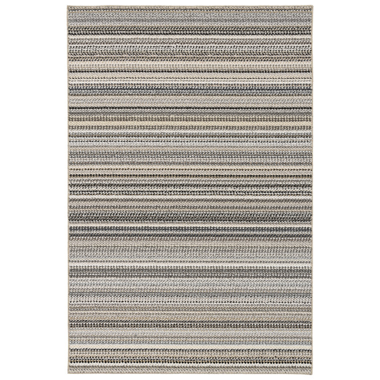 Earthtone Striped Tufted Washable 4' x 6' Synthetic Rug