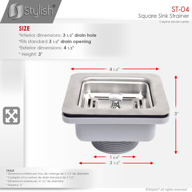 Square Stainless Steel Kitchen Sink Strainer with Removable Basket
