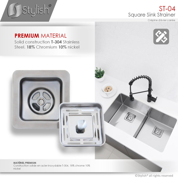 Square Stainless Steel Kitchen Sink Strainer with Removable Basket