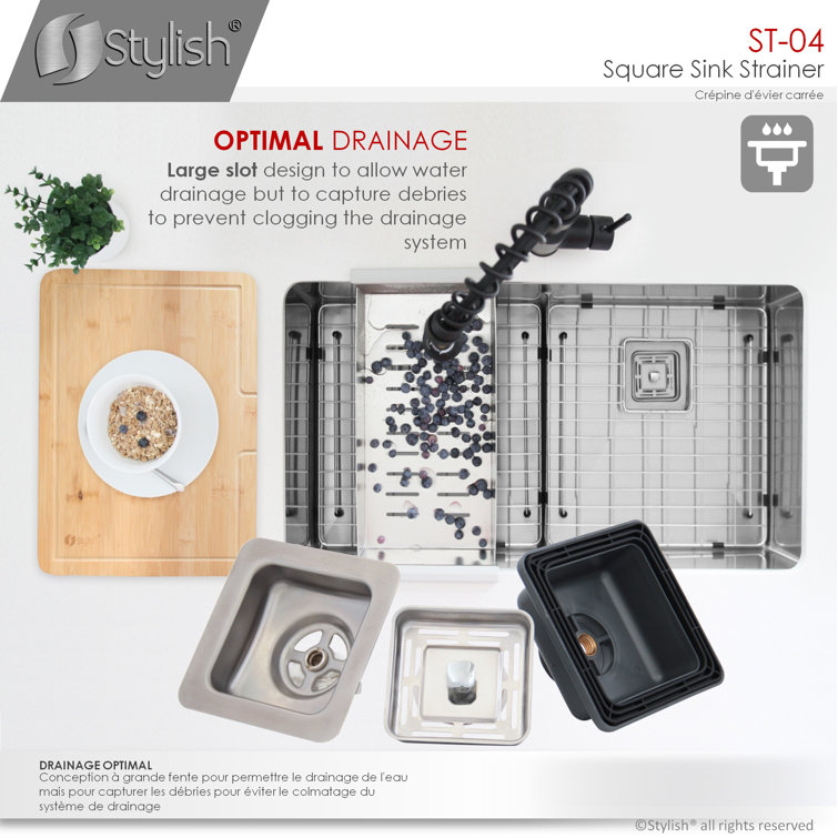Square Stainless Steel Kitchen Sink Strainer with Removable Basket