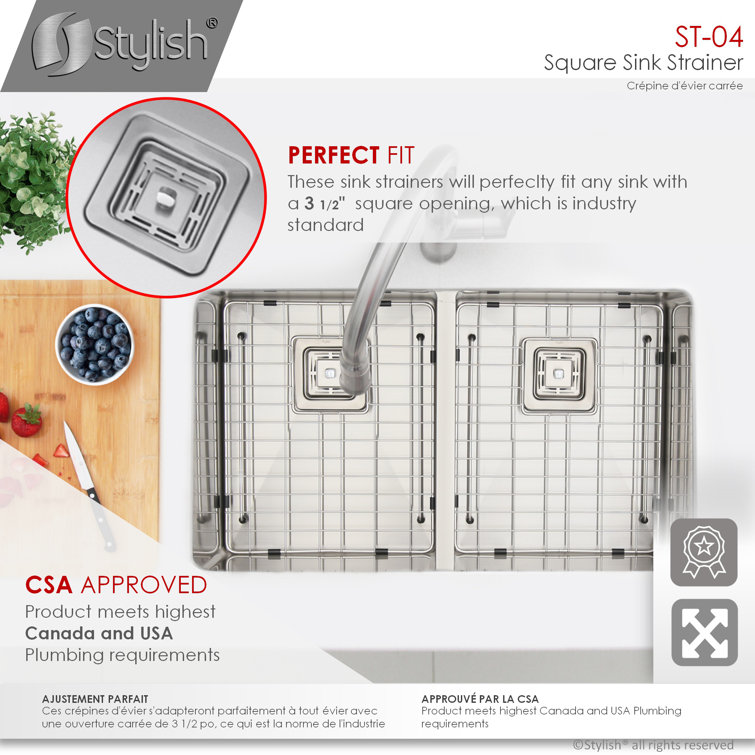Square Stainless Steel Kitchen Sink Strainer with Removable Basket