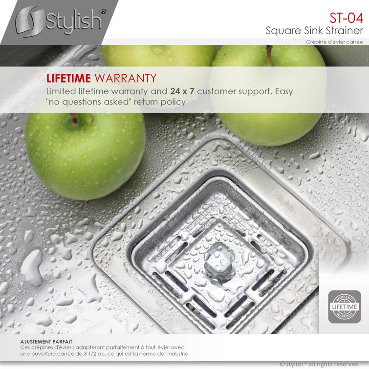 Square Stainless Steel Kitchen Sink Strainer with Removable Basket