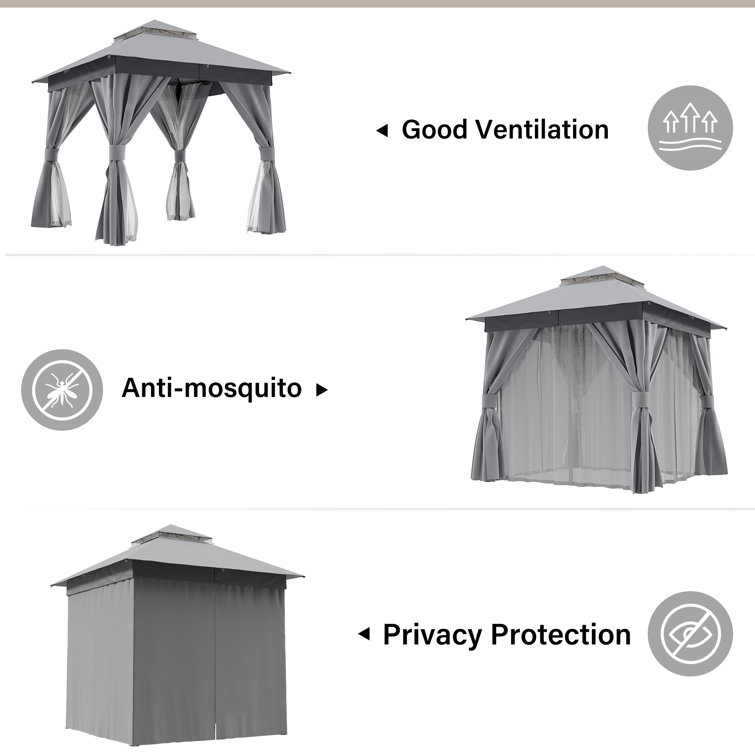 Gray Steel 8x8 Patio Gazebo with Curtains