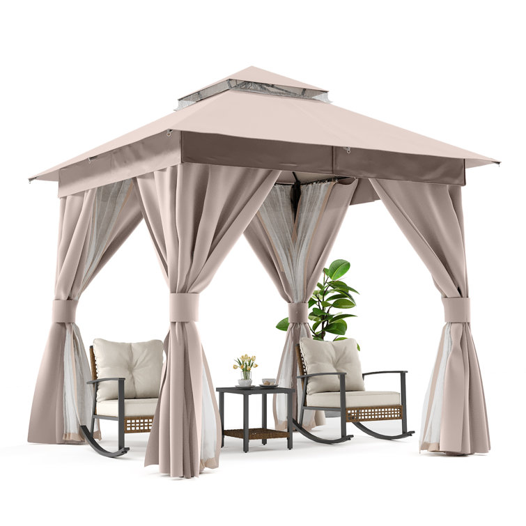 Gray Steel 8x8 Patio Gazebo with Curtains