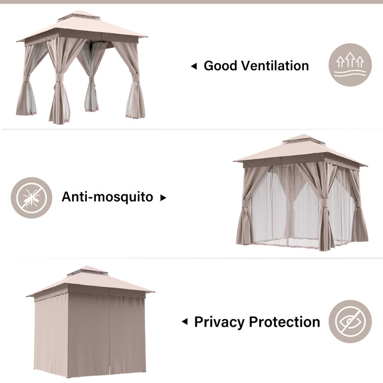 Beige Steel Patio Gazebo with Weather-Resistant Fabric