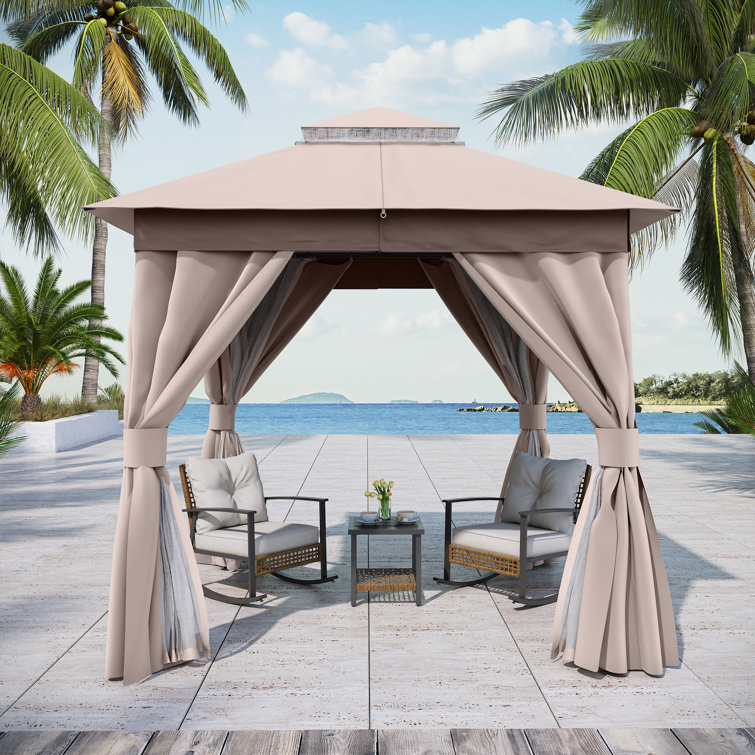 Gray Steel 8x8 Patio Gazebo with Curtains