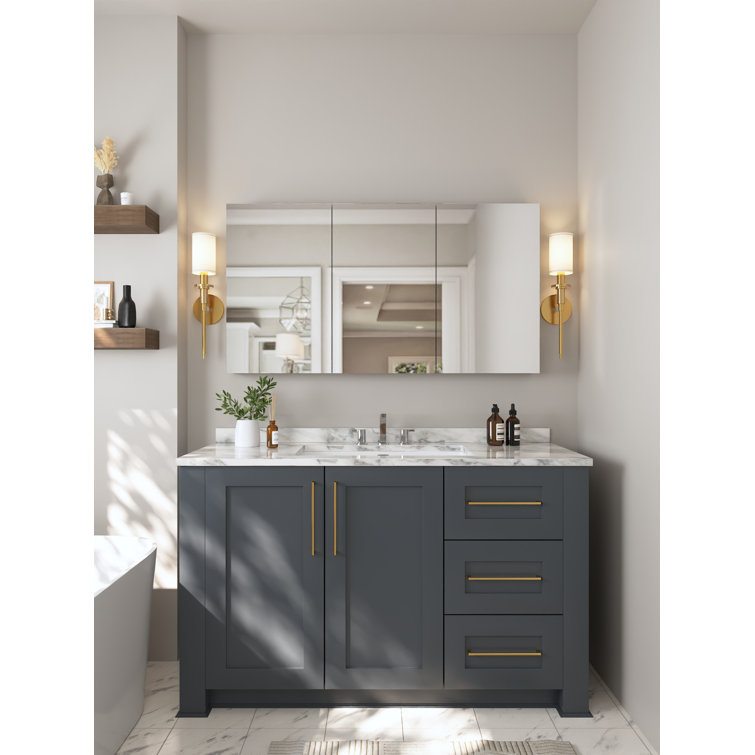 48'' Frameless Mirrored Three-Door Medicine Cabinet with Adjustable Shelves