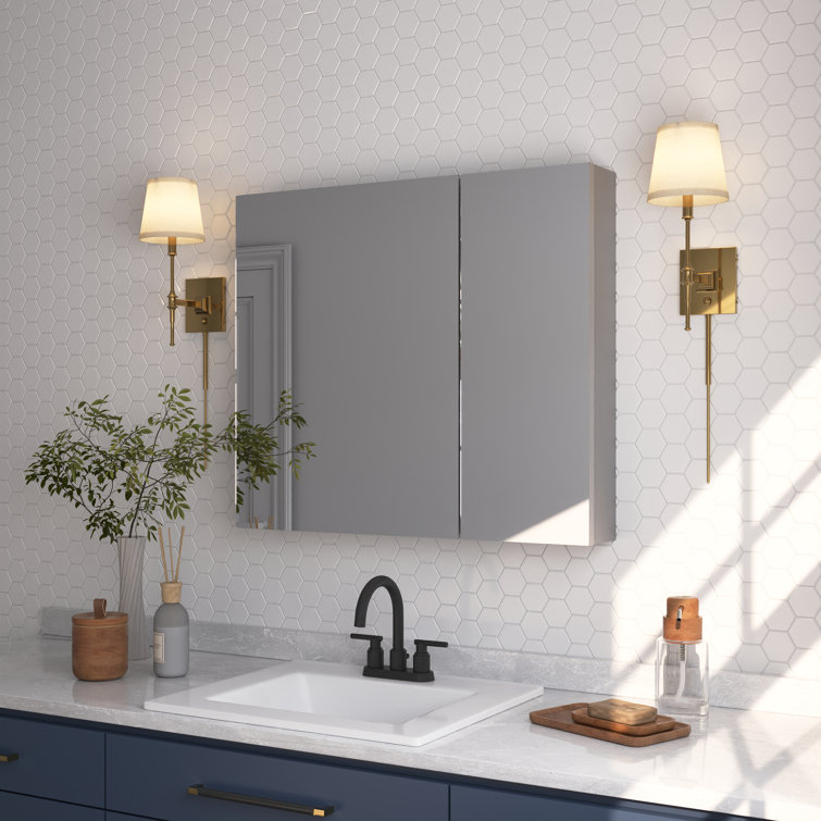 30'' W x 26'' H Frameless Mirrored Medicine Cabinet with Adjustable Shelves