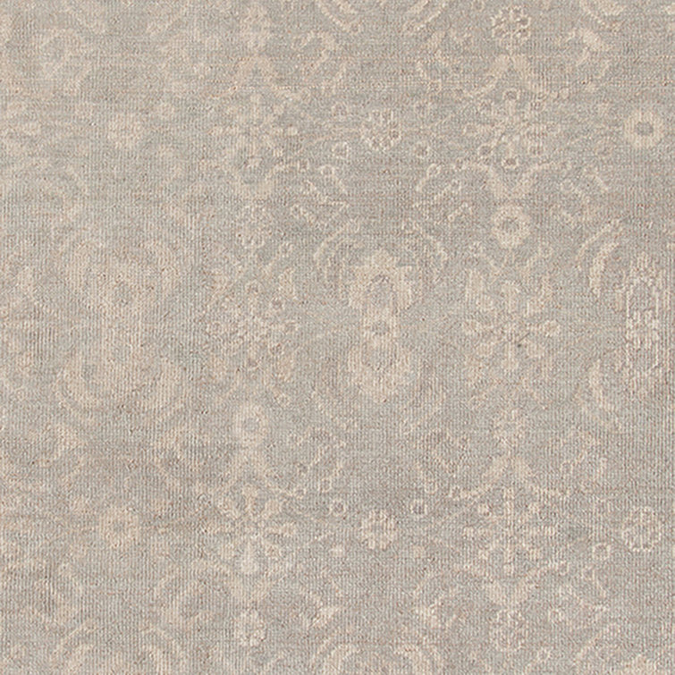 Ainsley Taupe and Light Blue Hand-Knotted Wool-Viscose Rug with Fringe