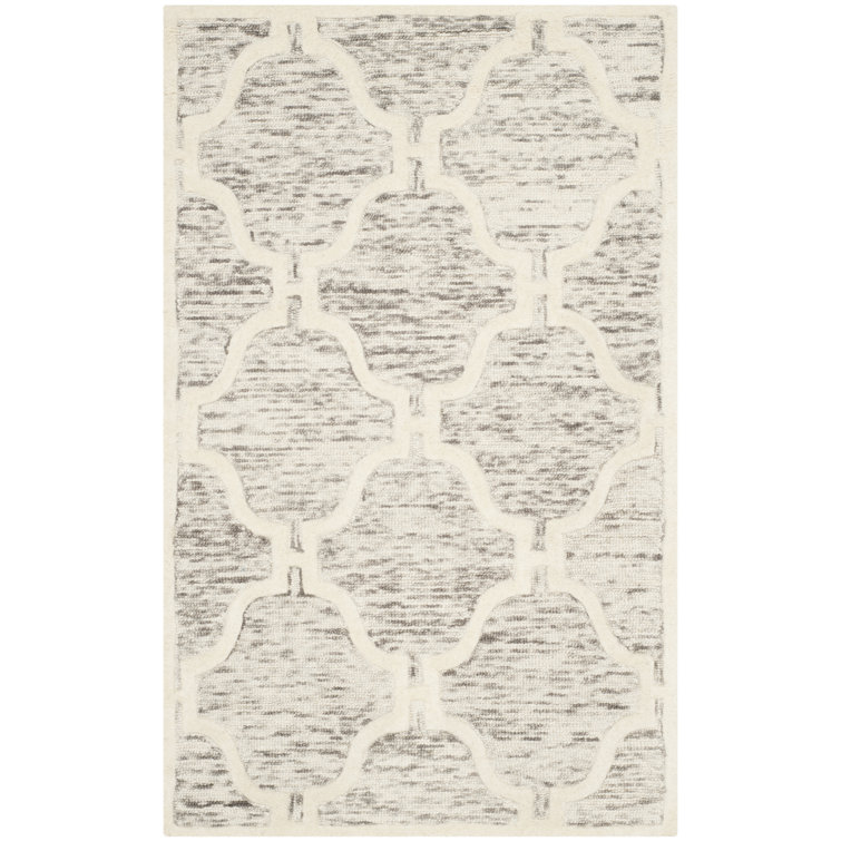 Handmade Geometric Tufted Wool Rug 4' x 6' Light Brown/Ivory