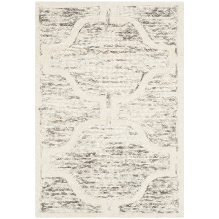 Hand-Tufted Cambridge Geometric Wool Rug in Light Brown/Ivory, 2' x 3'