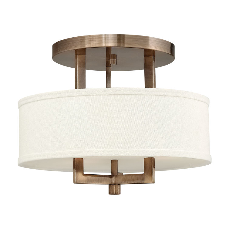 Antique Nickel 3-Light Semi-Flush Mount with Linen Shade