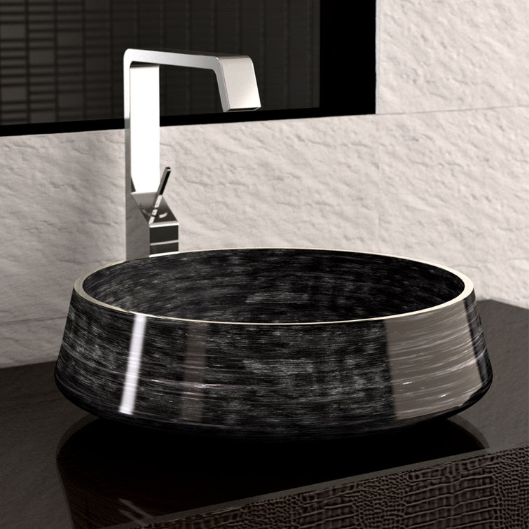 Exte 16.5'' Black Silver Aluminum Circular Vessel Sink