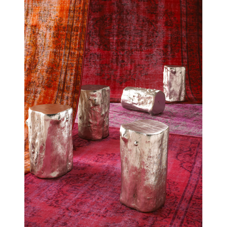 Small Silver Leaf Resin Log Stool