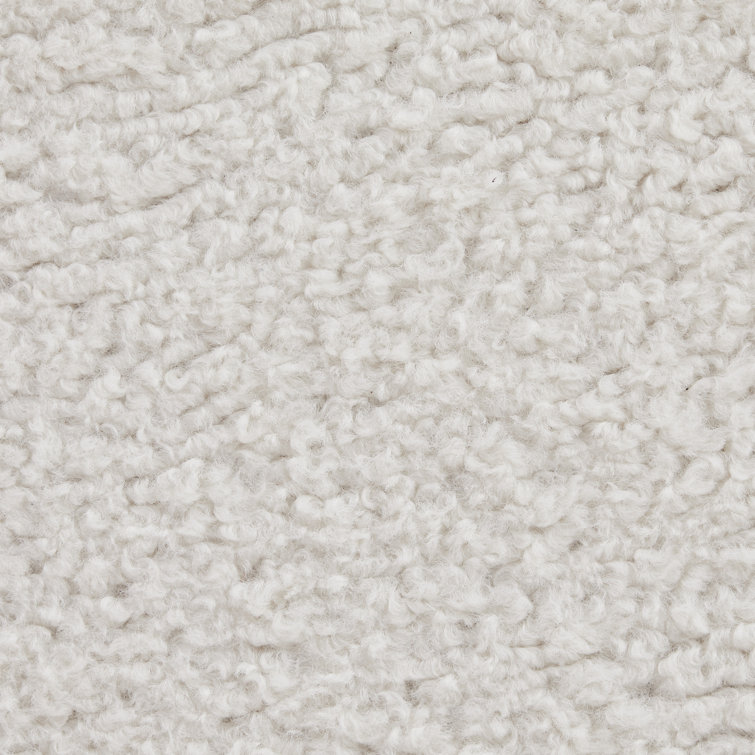White Sherpa Round Storage Ottoman with Pinewood Trim