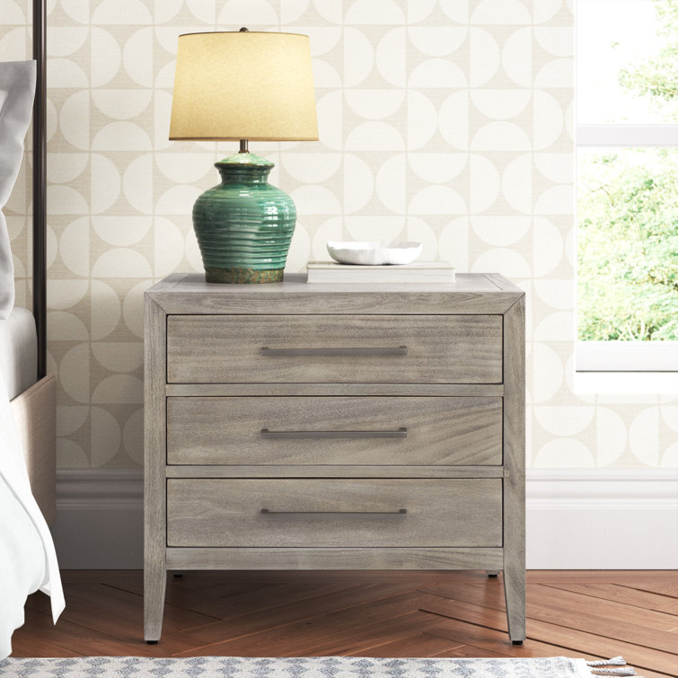 Ariella Light Grey Mahogany 3-Drawer Nightstand