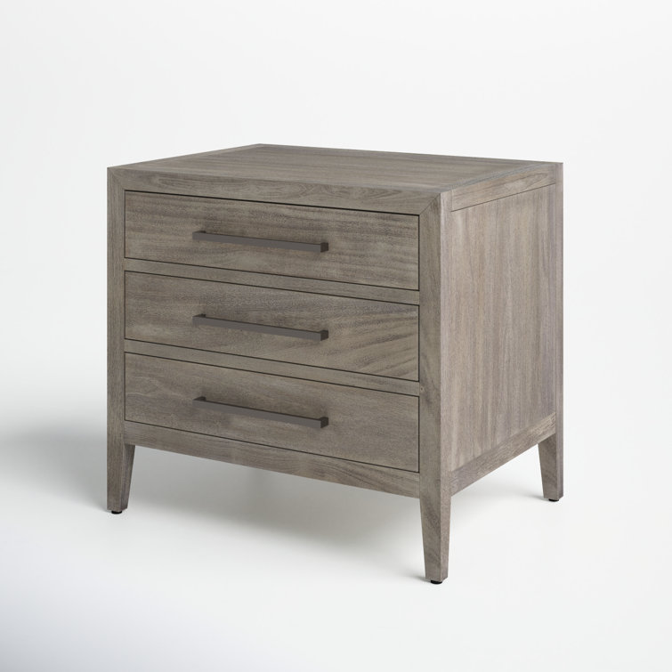 Ariella Light Grey Mahogany 3-Drawer Nightstand