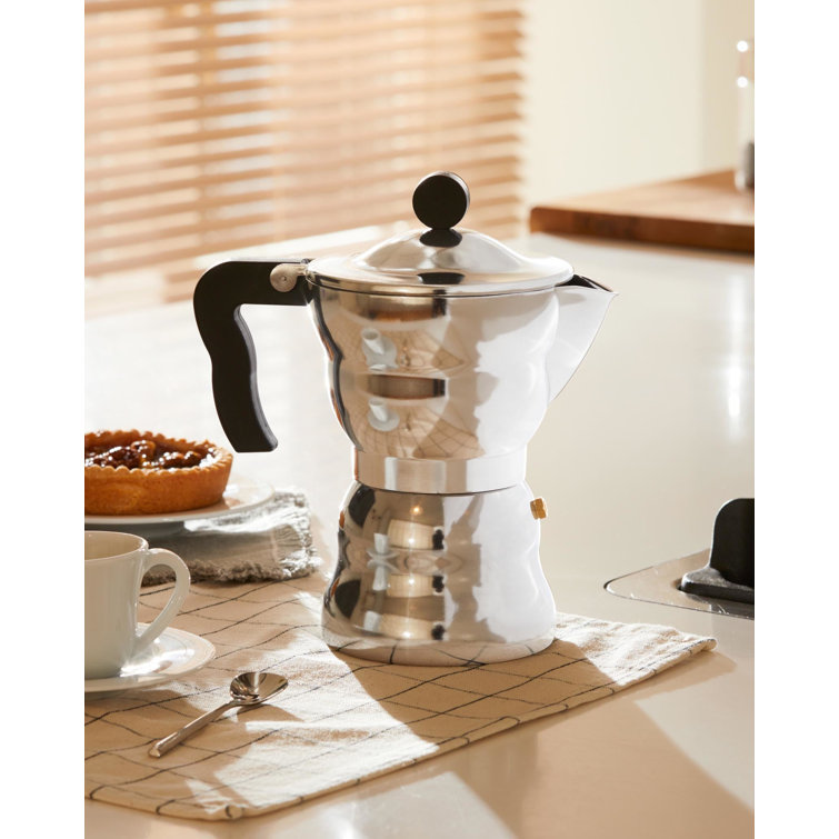 Alessi 3-Cup Black Handle Aluminum Espresso Maker