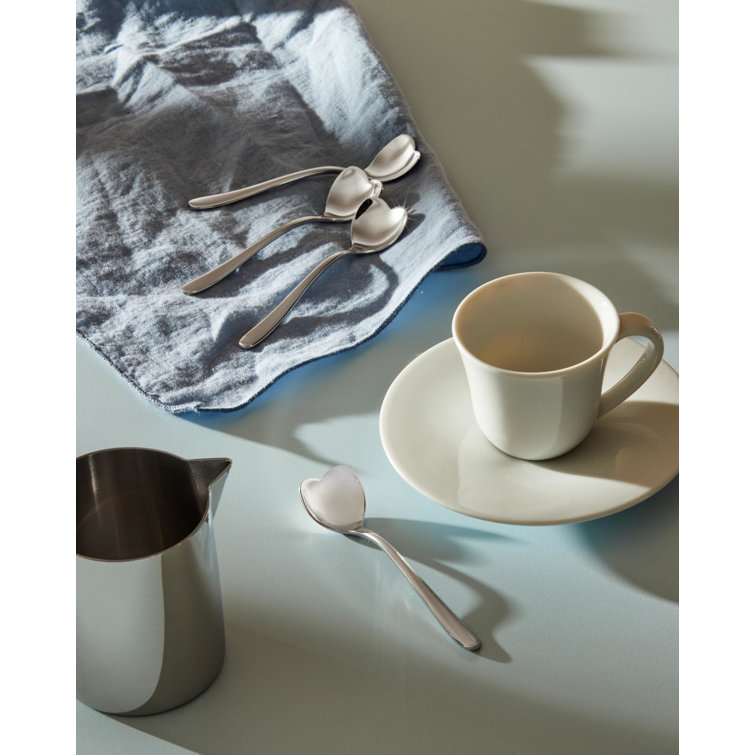 Heart-Shaped Silver Stainless Steel Coffee Spoon Set, 10cm